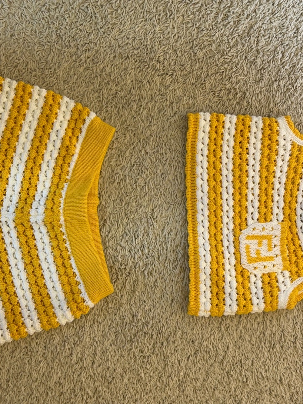 Fendi Yellow and White Striped Crochet Knit Set